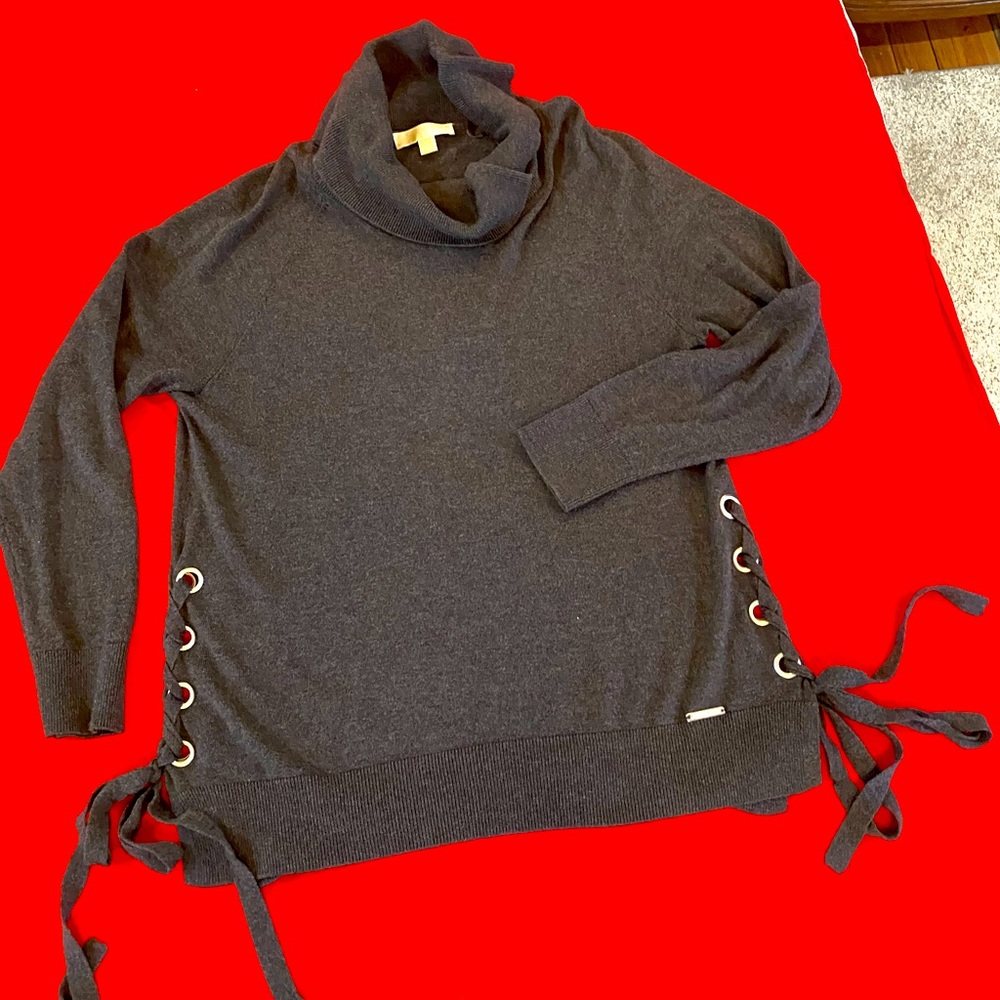 Michael Kors Dark Gray Cowl Neck Lightweight sweater, Lace up sides, Large